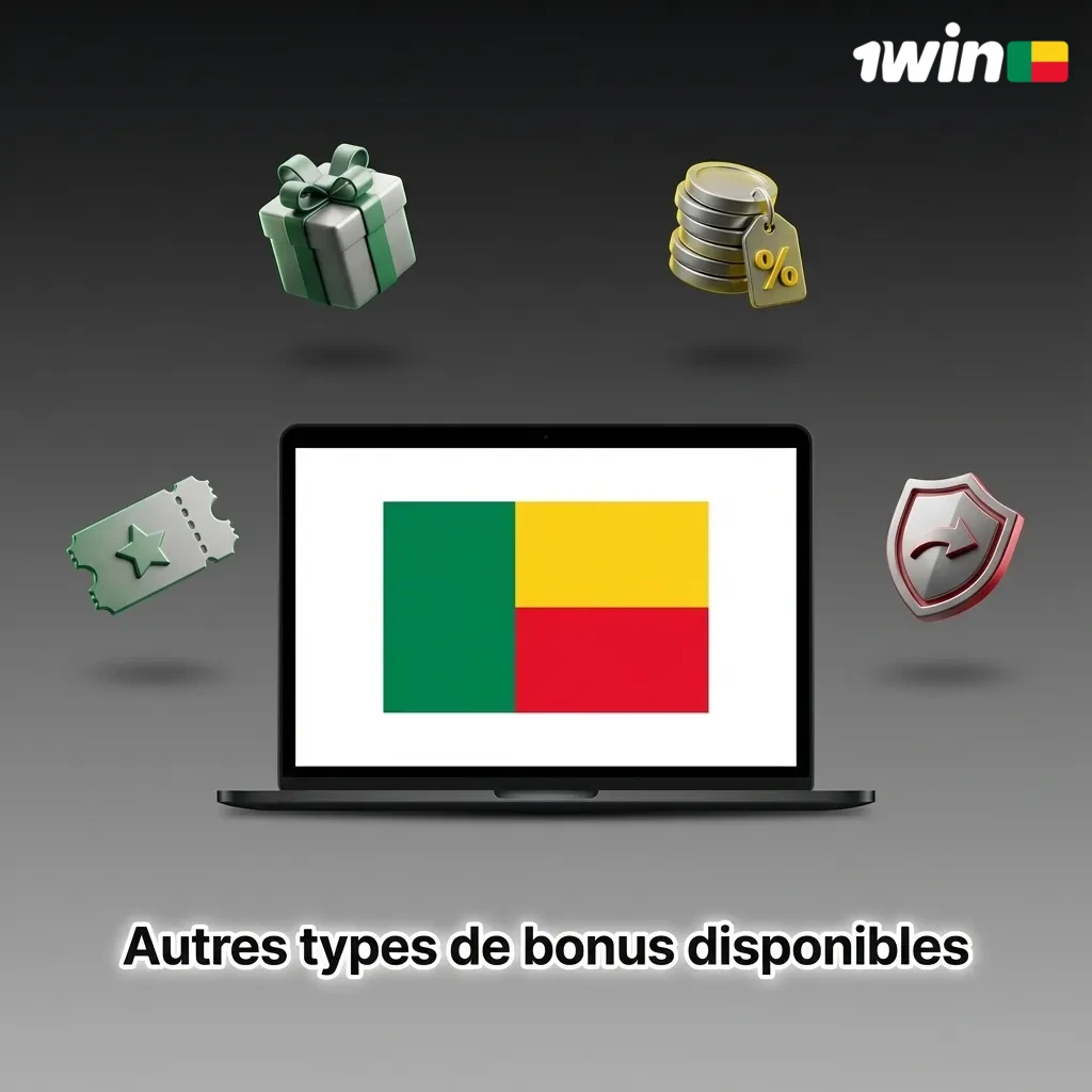 Illustration des bonus 1win Bénin : rechargements hebdo, cashback, freebets, tournois casino et programme de fidélité