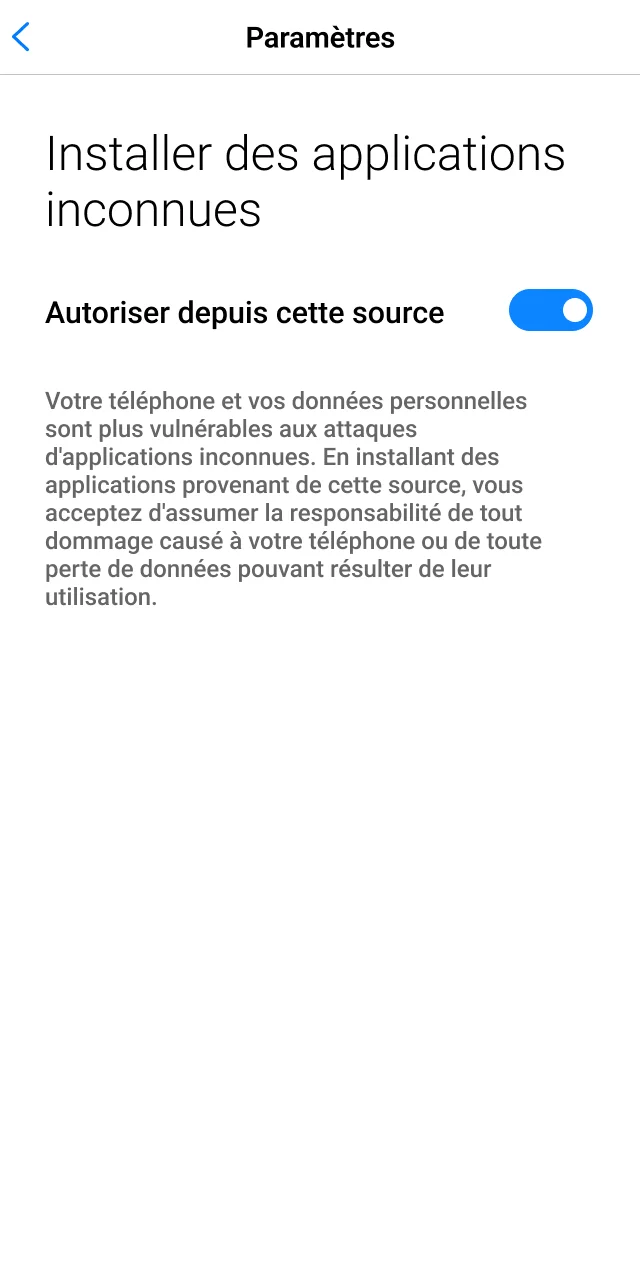 Autoriser le téléchargement de l'application 1win à partir de sources inconnues.