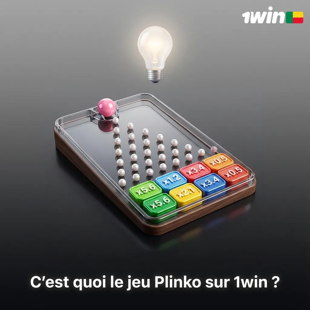 Capture d’écran du jeu Plinko 1win montrant une bille tombant sur une grille et des multiplicateurs colorés