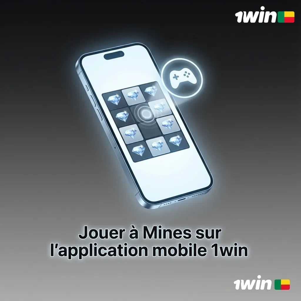 Smartphone affichant le jeu de casino Mines sur l’application mobile 1win, avec interface optimisée pour écran tactile.