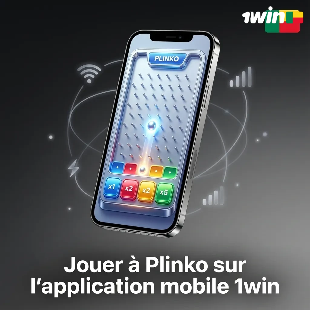 Smartphone affichant le jeu Plinko 1win sur l’appli mobile, avec interface claire et boutons de mise visibles