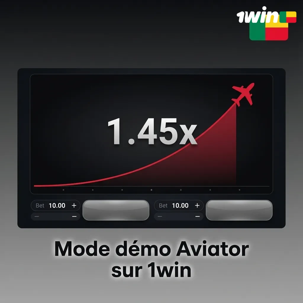 Interface du mode démo Aviator sur 1win, avec avion, multiplicateur en hausse et paris virtuels affichés à l’écran