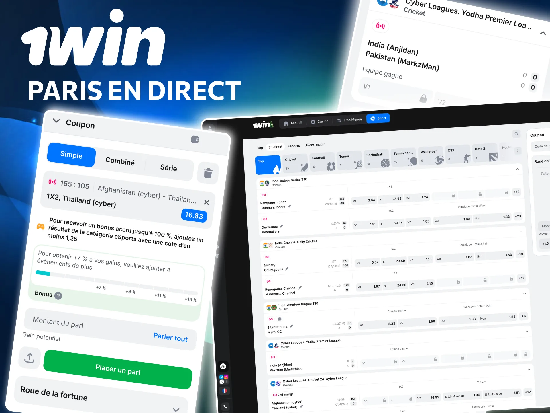 1win permet de parier en direct sur les matchs en cours.