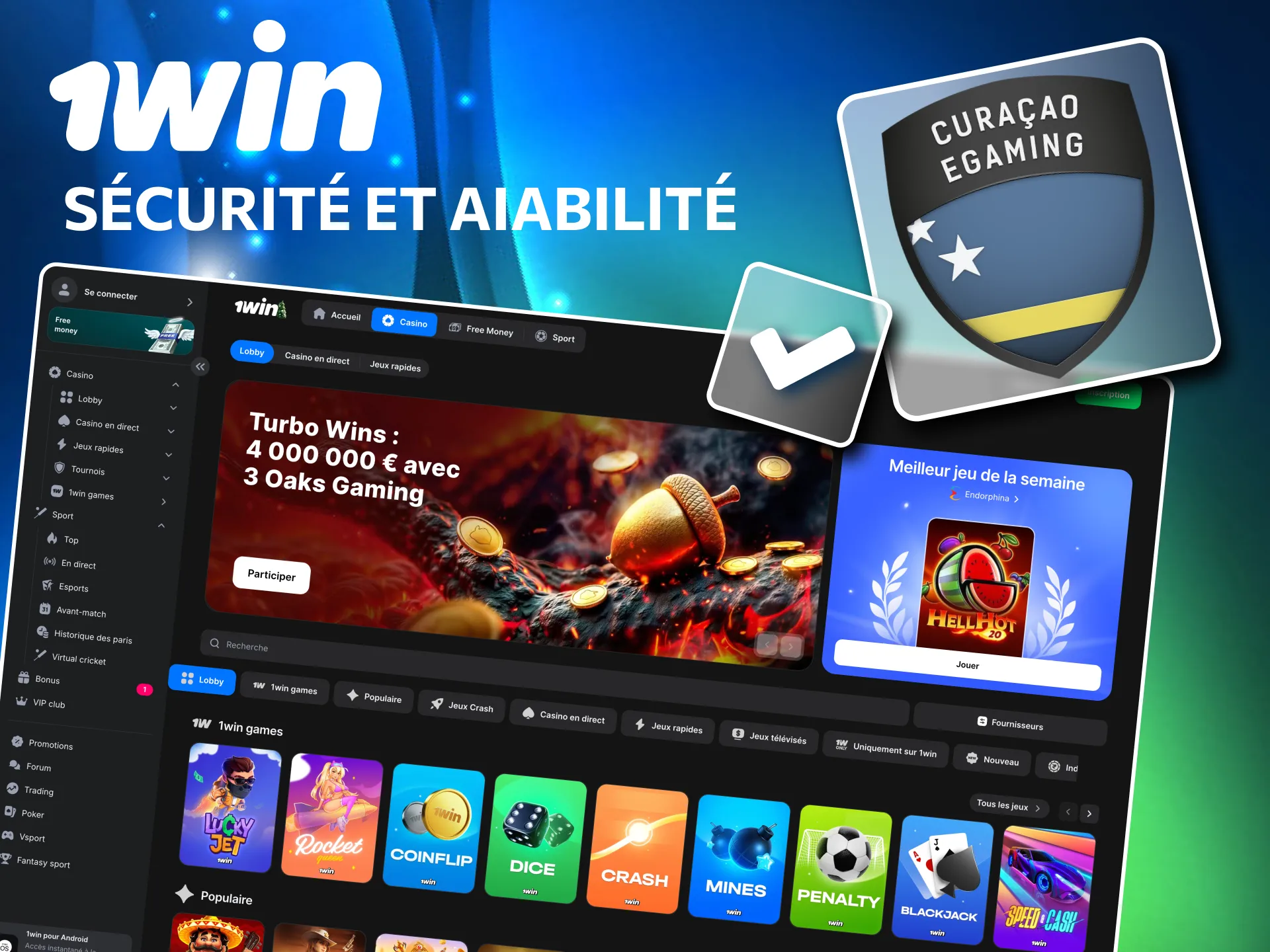 1win casino opère légalement sous licence Curaçao eGaming.