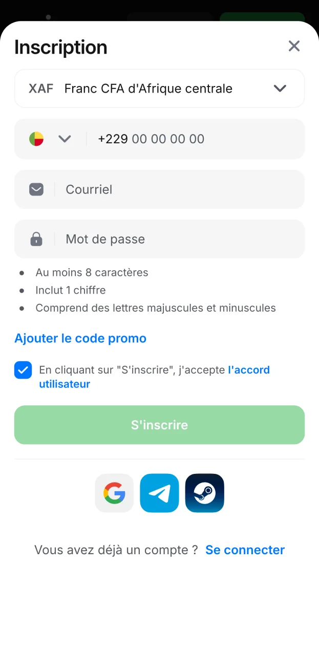 Le formulaire d'inscription sur le site web de 1win est très simple et pratique.