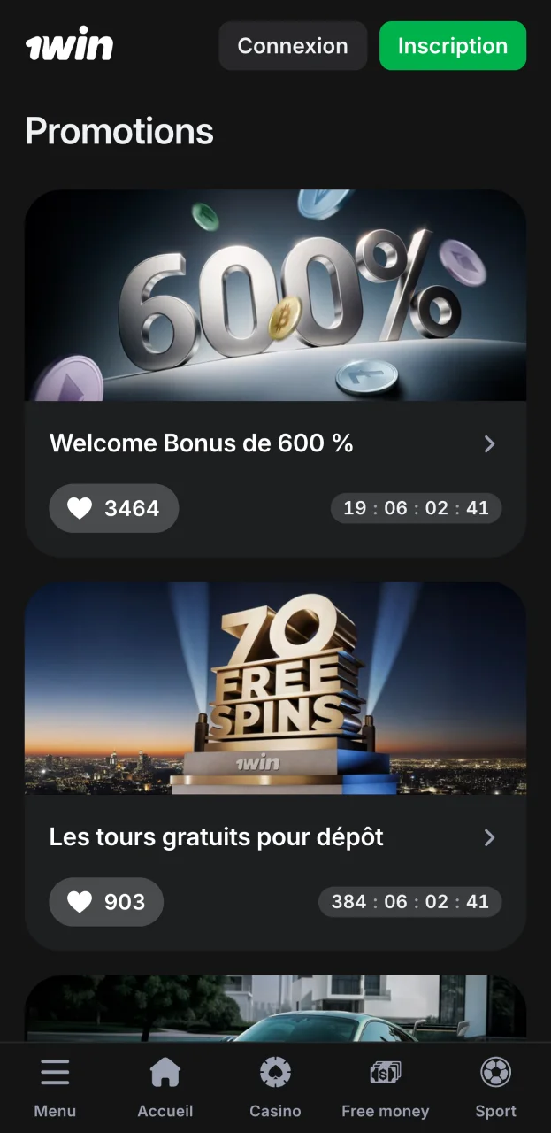 Dans la section bonus, vous trouverez toutes les promotions du site web 1win qui vous conviennent.