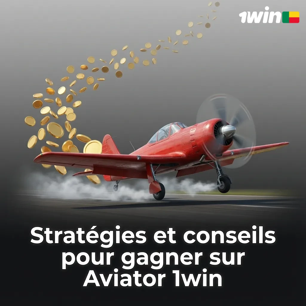 Interface Aviator 1win ouverte, avec avion stylisé et conseils de stratégie en texte français à côté
