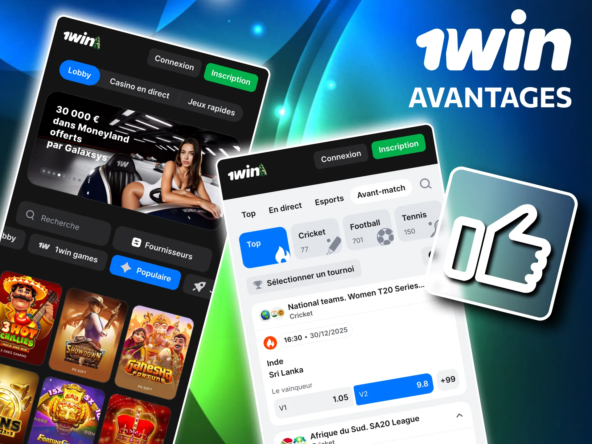 Profitez des bonus et services 1win après installation.