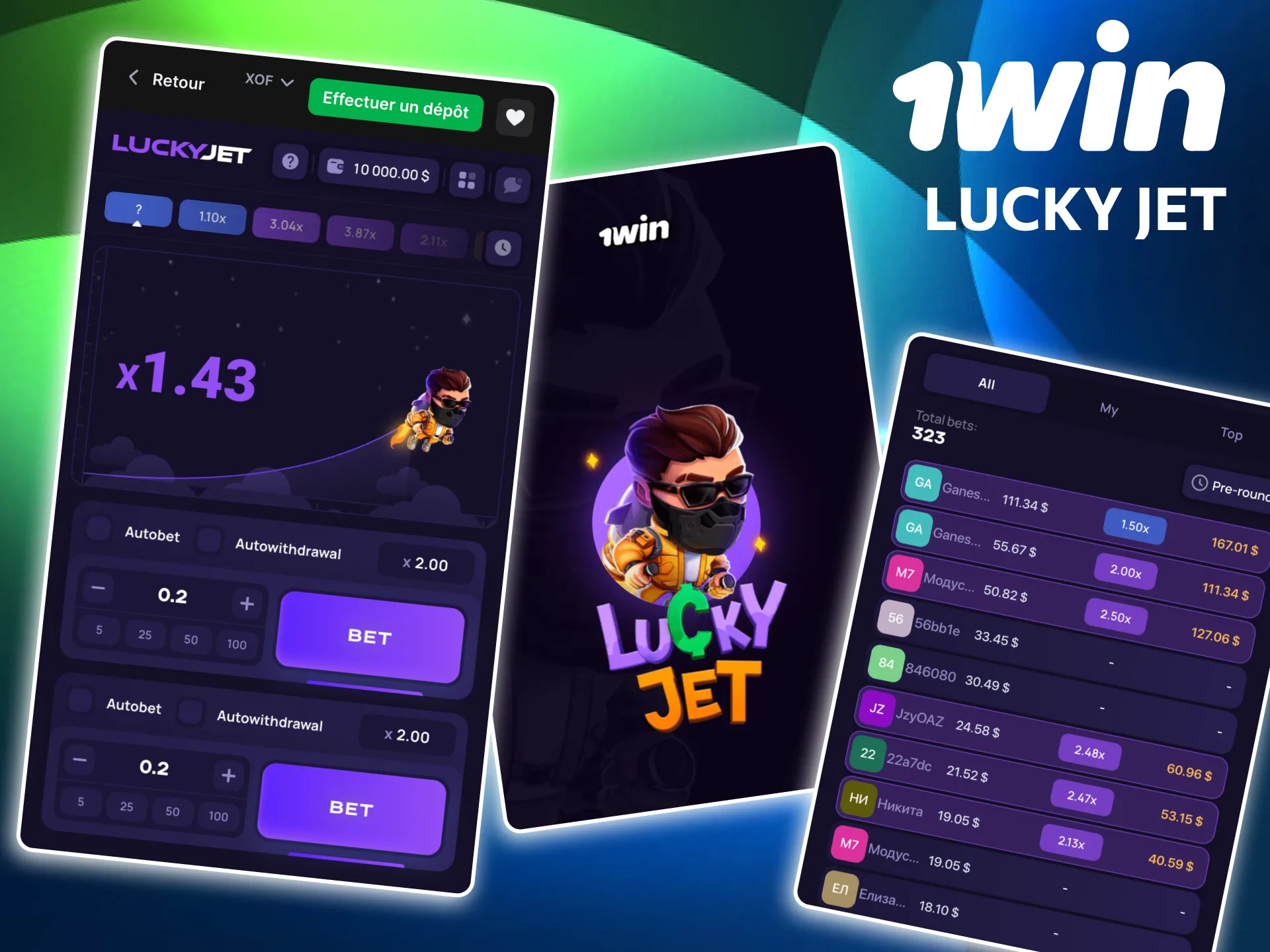 Lucky Jet 1win au design coloré et simple.