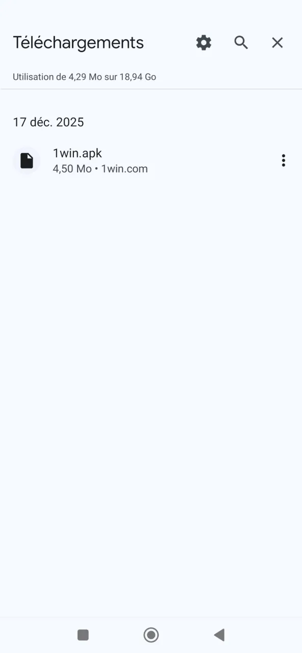 Activez option sources inconnues et lancez 1win.