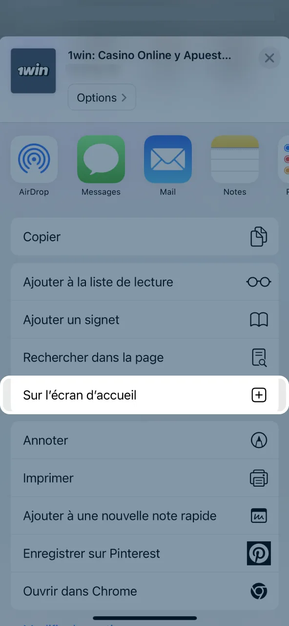 Créez un accès direct type app pour 1win.