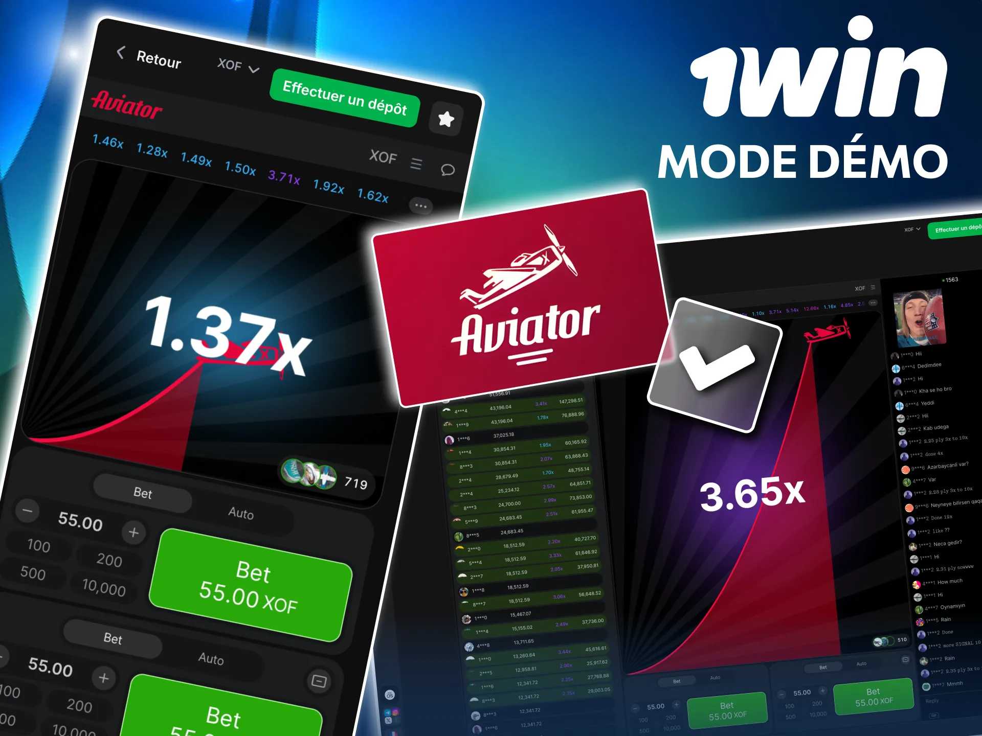 Testez Aviator en argent virtuel sur 1win.