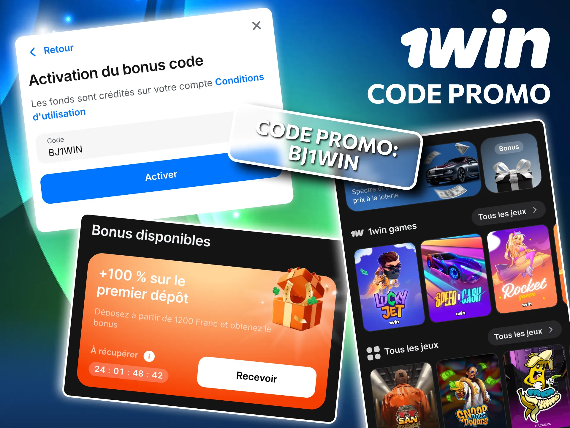 Cadeau généreux activable avec code promo 1win.