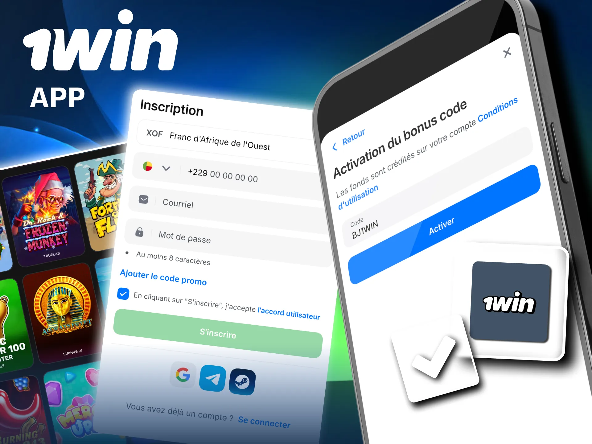 Application 1win pratique pour activer vos codes bonus.