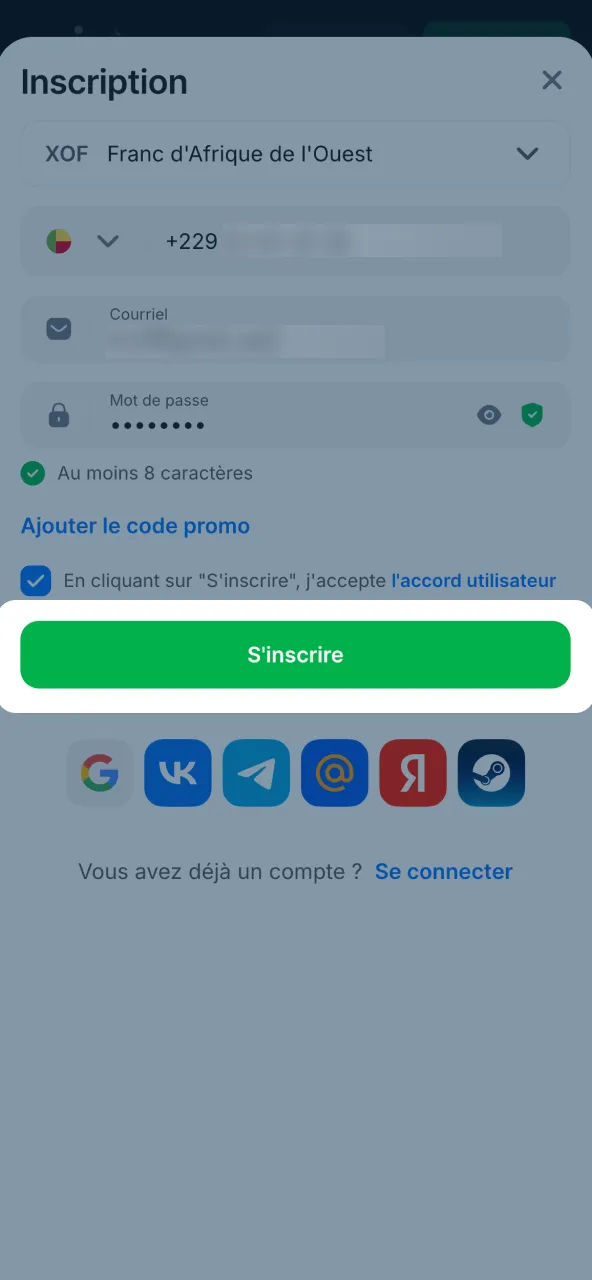 Confirmation finale du compte joueur 1win.