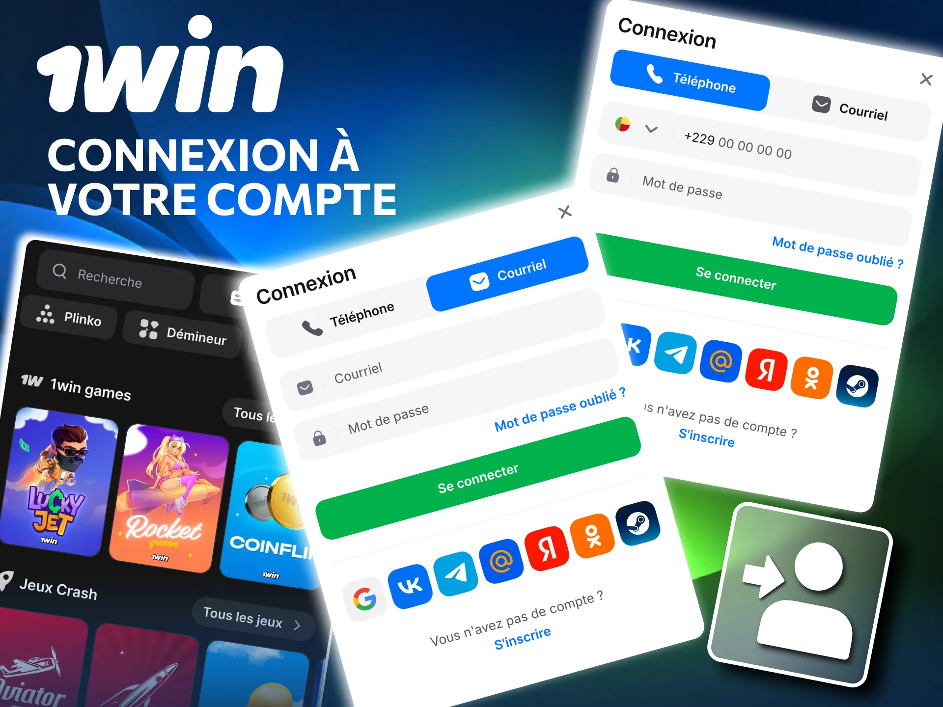 Connexion rapide au compte joueur 1win après inscription.