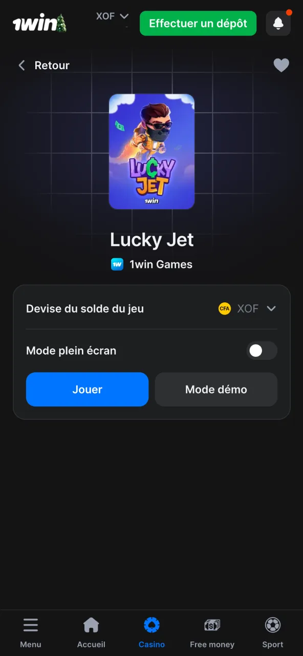 Sélectionnez Lucky Jet 1win dans crash games.