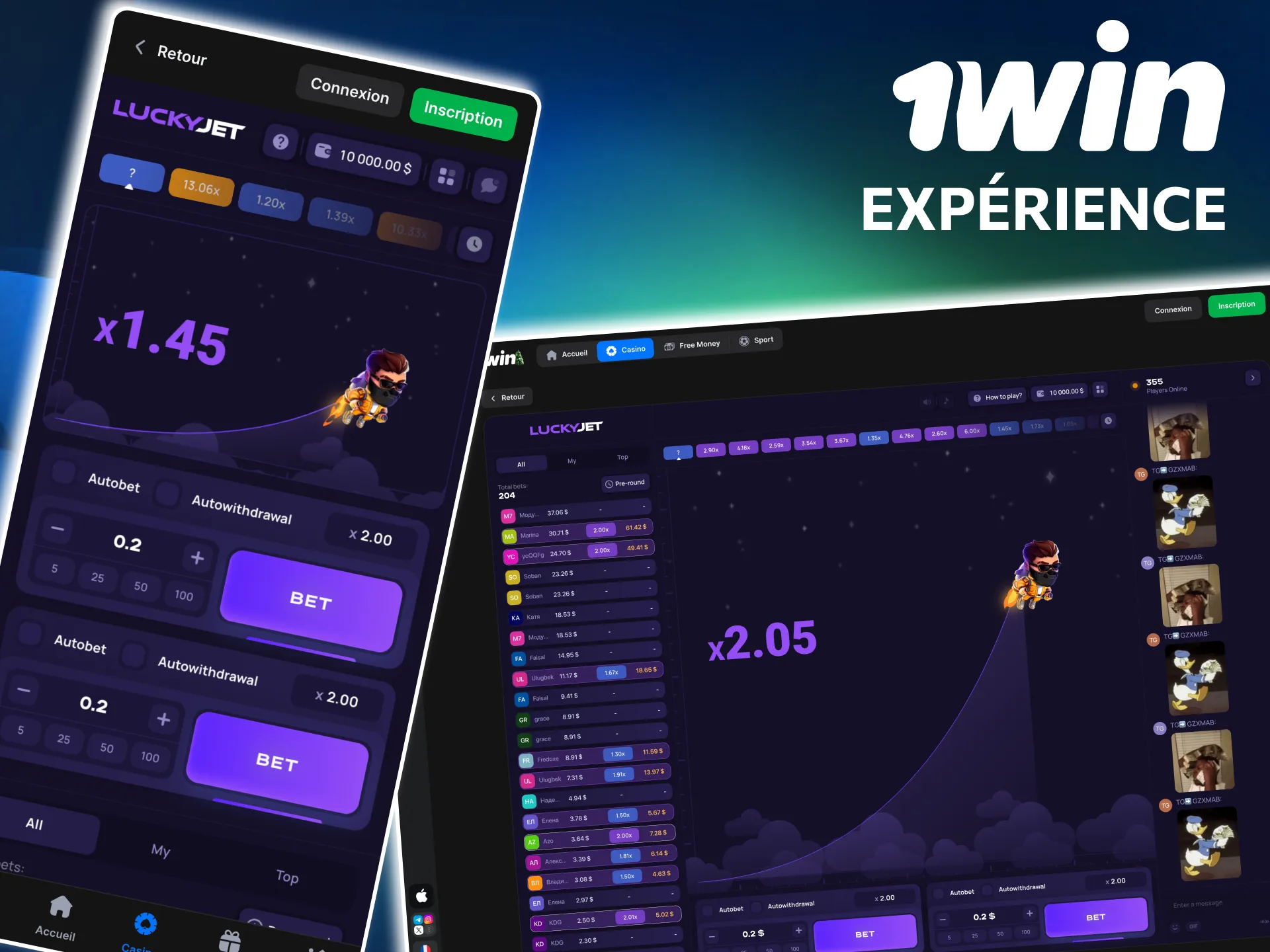 Sessions courtes et lisibles Lucky Jet 1win au Bénin.