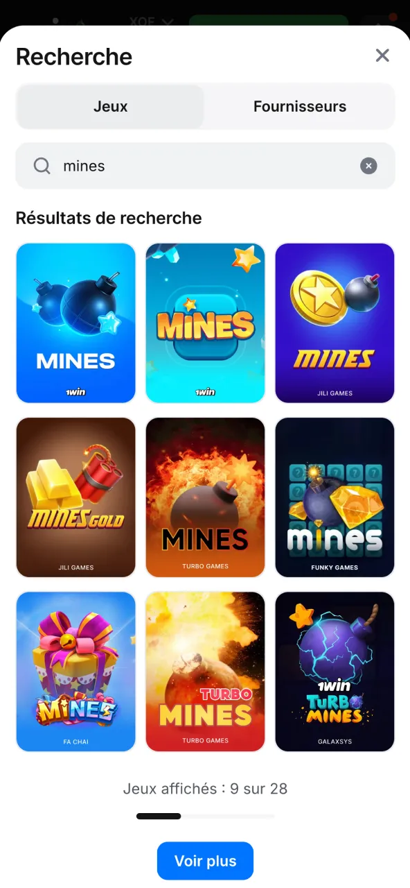 Trouvez Mines 1win via menu casino ou recherche.