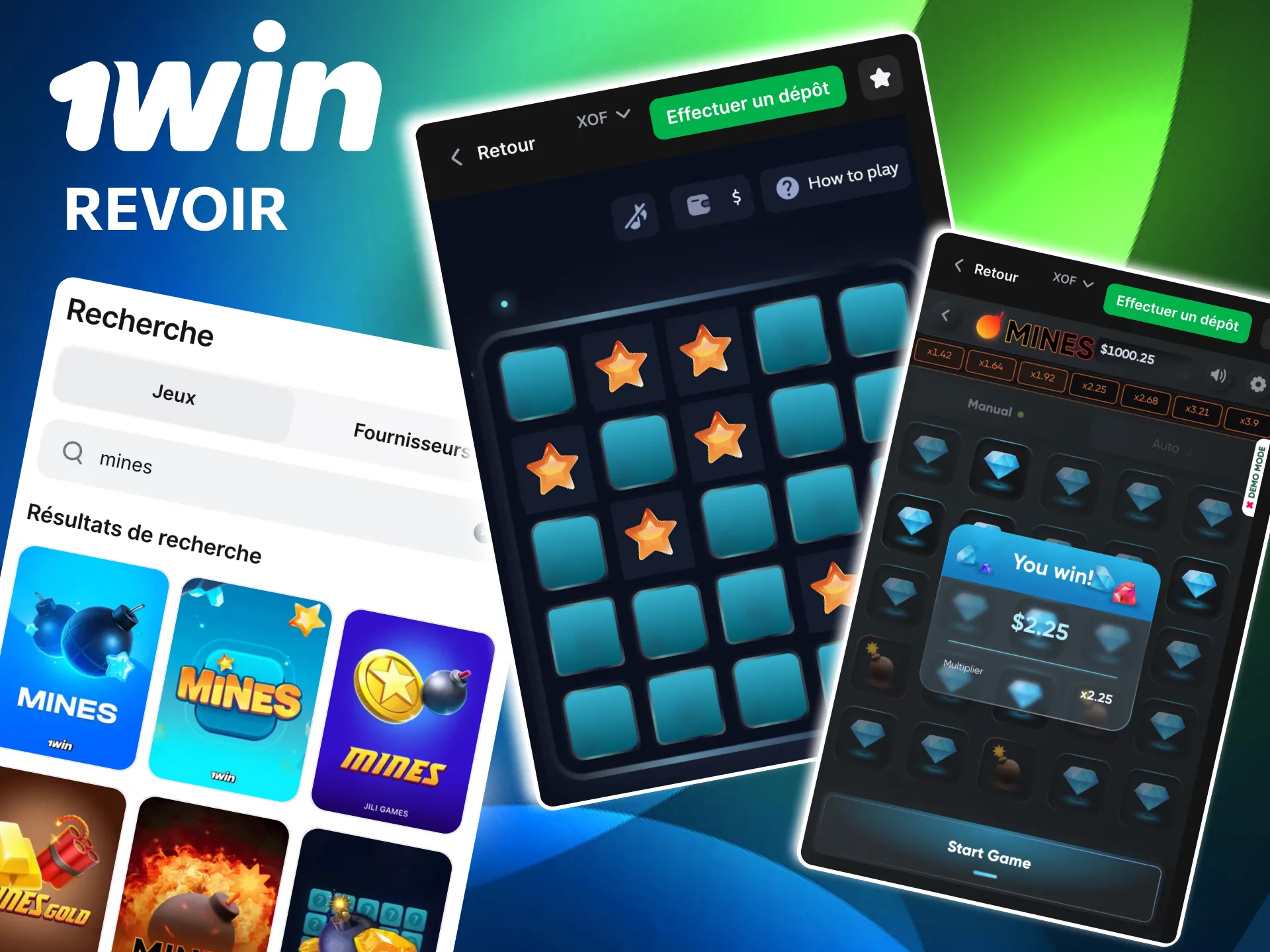 Mines 1win jeu type démineur rapide et simple.