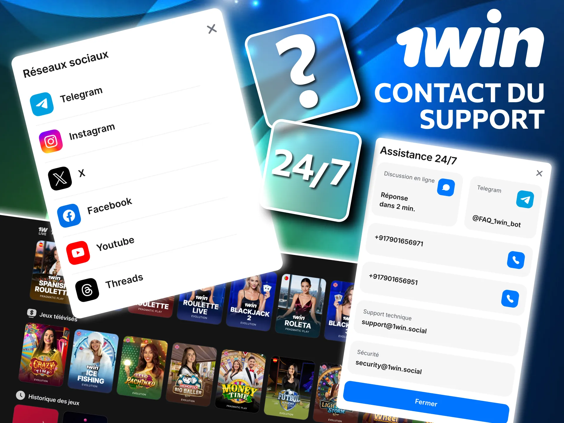 Contactez support 1win via chat en direct pour paiements.