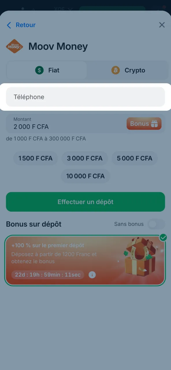 Validation paiement mobile pour dépôt 1win.