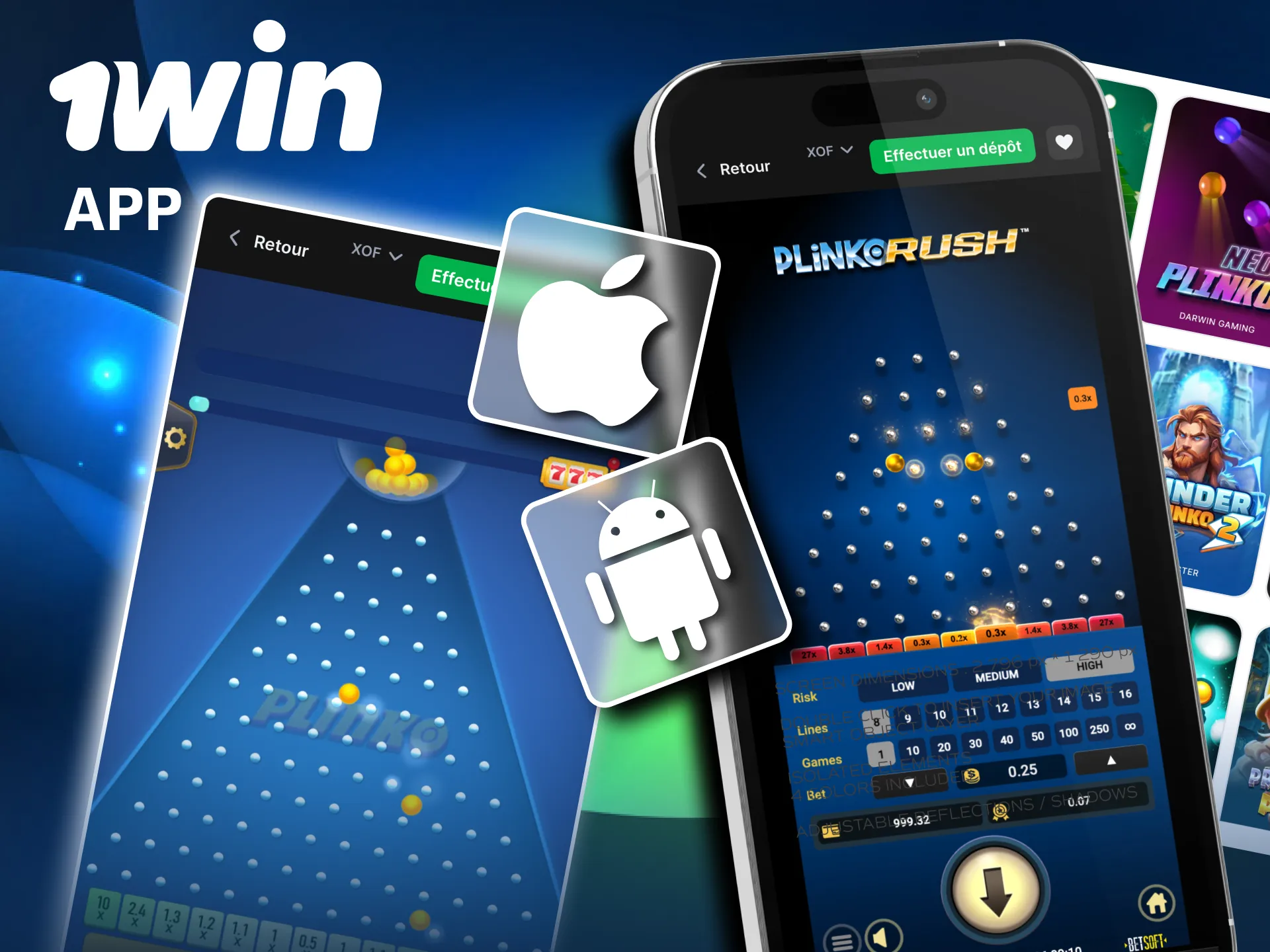 Jouez Plinko 1win sur app Android et iOS.