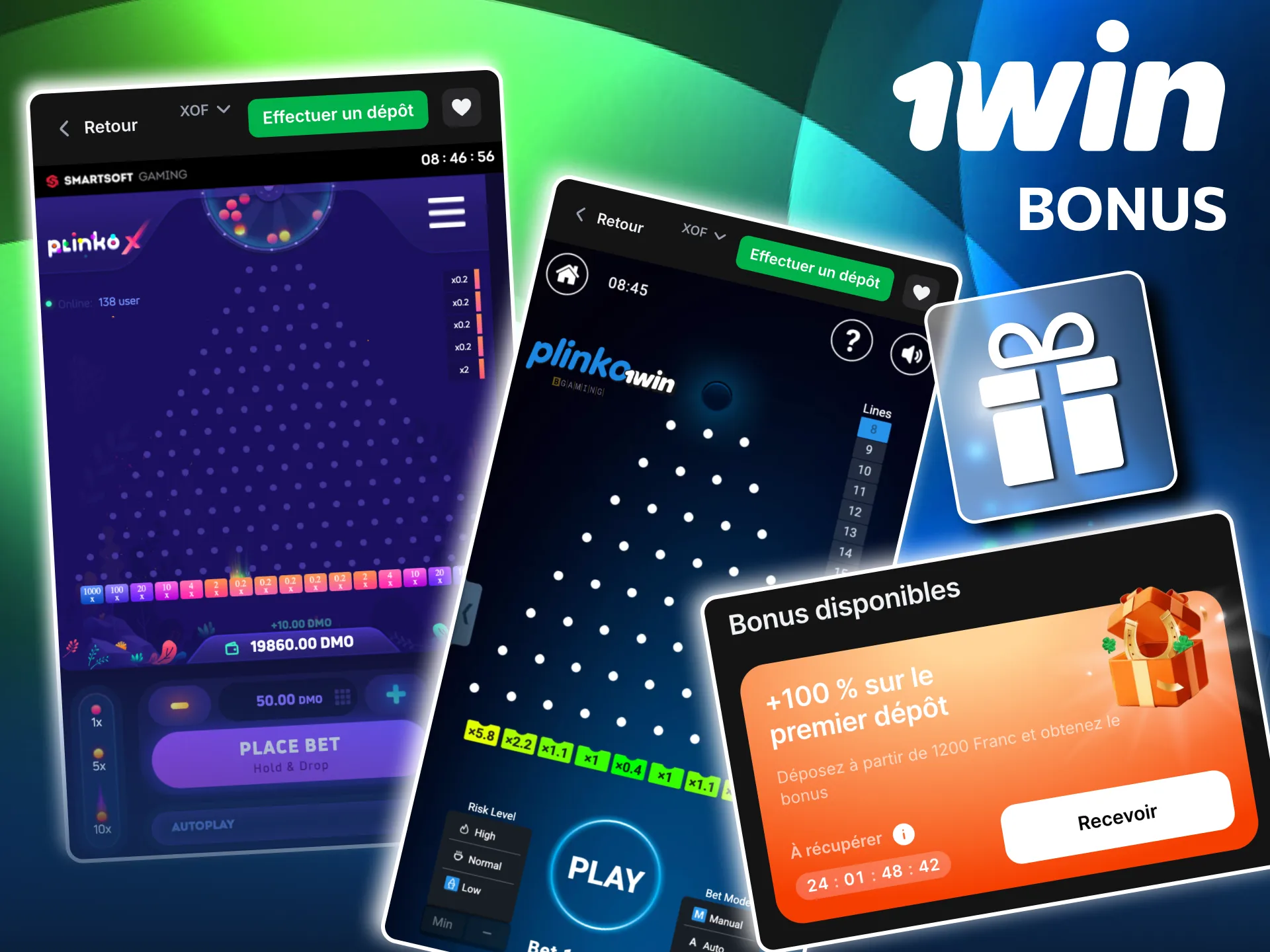 Bonus bienvenue 1win 100 % utilisable sur Plinko.