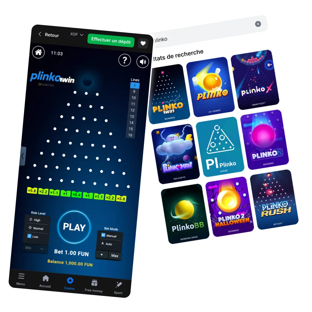 Jouez Plinko 1win en mode réel ou démo gratuit.