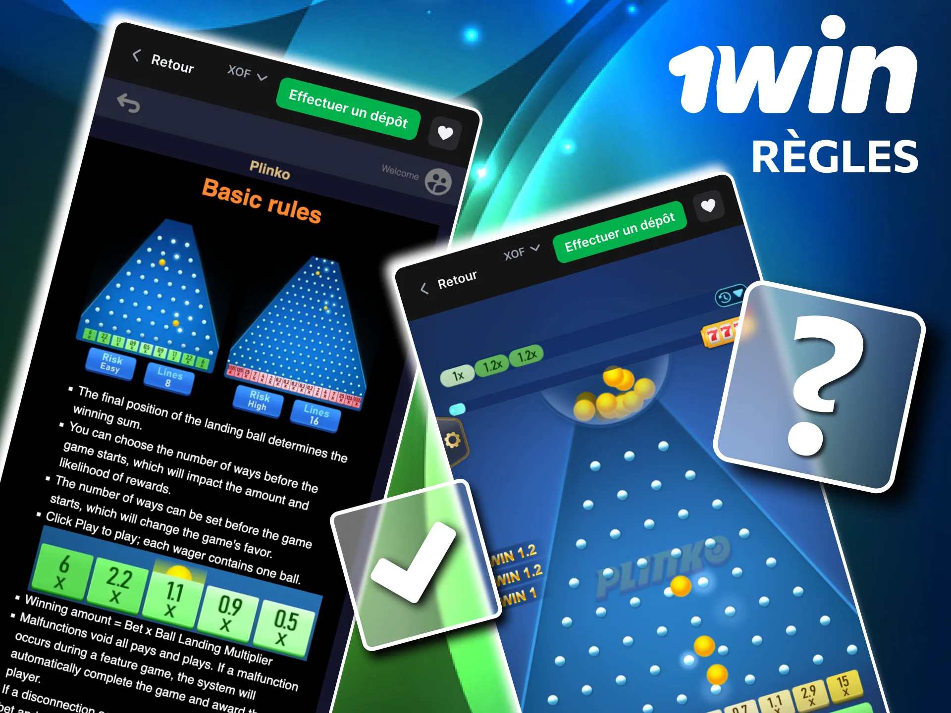 Choisissez risque et lancez bille Plinko 1win.