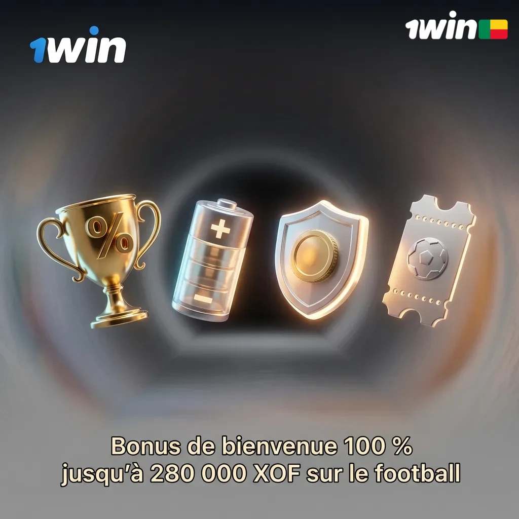 Bannière 1win : texte “Bonus de bienvenue 100 % jusqu’à 280 000 XOF” pour paris football en ligne au Bénin