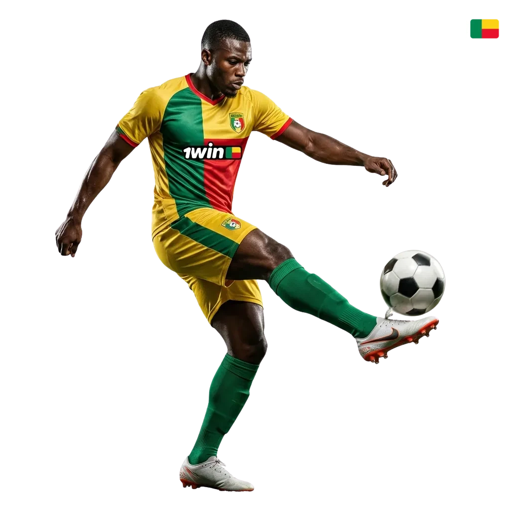 Homme béninois pariant en ligne sur un match de football avec bonus de bienvenue affiché sur l’écran