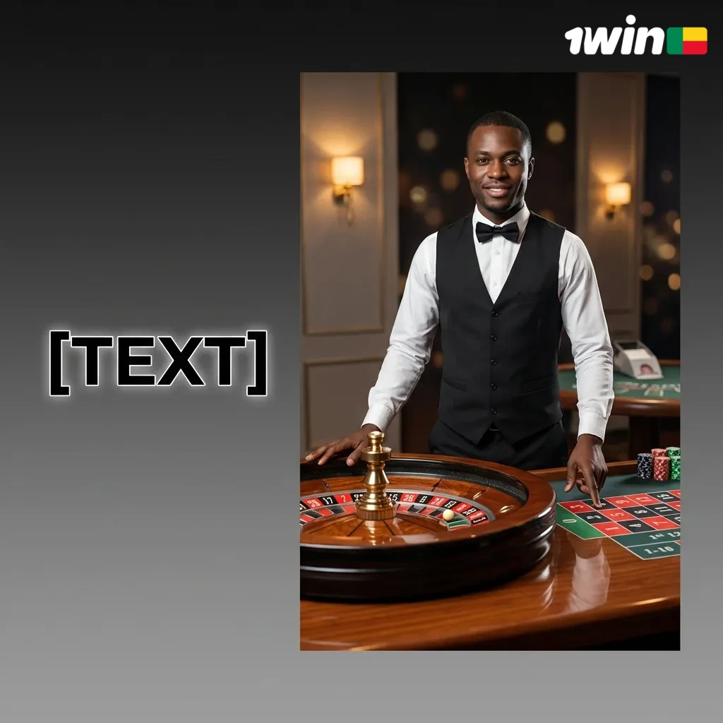 Écran 1win live casino Bénin avec croupière en studio et jeux de roulette, blackjack, baccarat et game shows